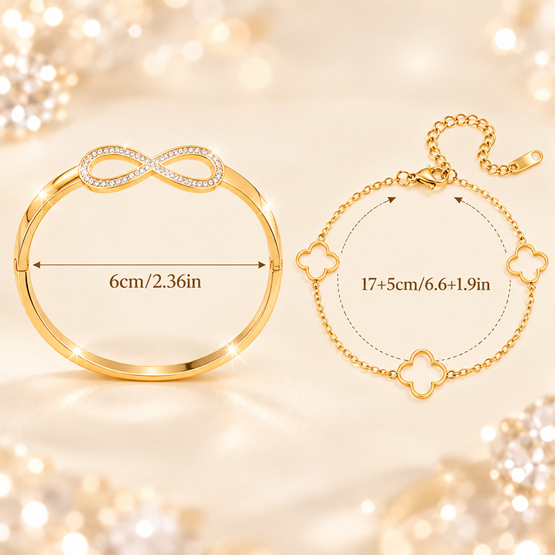 2pcs Clover Stackable Bracelet Set for Weddings & Parties
